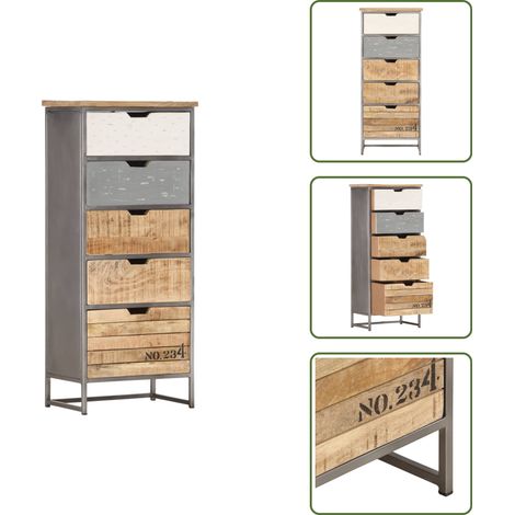 The Living Store Armoire à tiroirs 45x30x105 cm Bois de manguier massif - Bois de manguier (1/5)