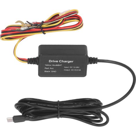 Kit de câblage permanent Dash Cam en caoutchouc et métal pour rétroviseur caméra GPS navigateur détecteur radar 12‑30V 10W Type C (1/5)