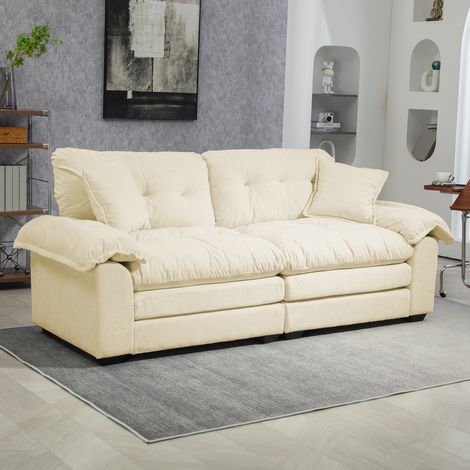 Divano 2 posti in ciniglia beige, 214 x 89 x 93 cm, cuscini doppio strato Memory Foam e molle (1/5)