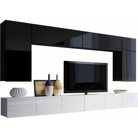 Conjunto de salón Remus XIII, Negro + Negro brillante + Blanco + Blanco brillante