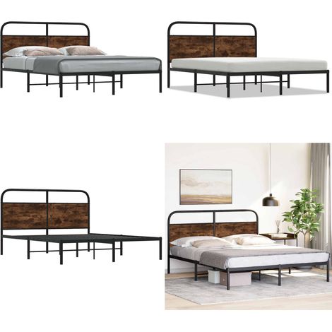 vidaXL Cadre de lit sans matelas 150x200 cm chêne fumé bois ingénierie (1/5)