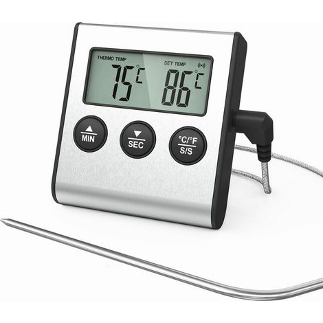 Liquidation totale  Thermometre Cuisine pour Viande Numérique avec Large Écran pour Fumoir Four Cuisine Friandises Barbecue Grill Thermomètre avec Minuteur et Sonde de Températures en Acier Inoxydable (1/5)