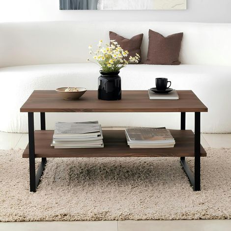 Table basse avec rangement - bois foncé et métal OTRENTO (1/4)