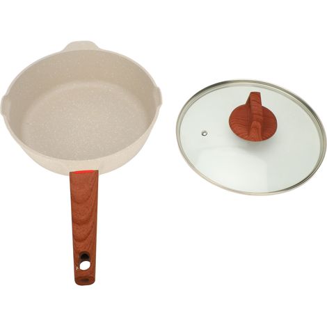 Maifan Poêle à Frire en Pierre Professionnelle Empêche Le Bâton Nettoyage Facile Efficace Chauffage Uniforme Cuisson avec Couvercle pour Cuisine Blanc Ivoire (avec Couvercle) 24cm/9.4in (1/5)