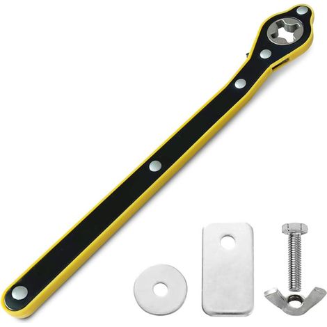 La clé à cliquet, adaptée aux crics à ciseaux, est une clé réversible pour automobiles, permettant de gagner du temps. (1/5)
