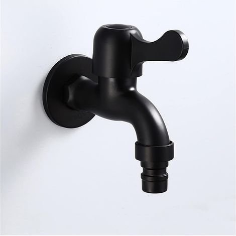 Robinet de machine à laver court noir rétro, en acier inoxydable 304, mural, robinet d'eau froide simple, adapté aux jardins extérieurs. (1/5)