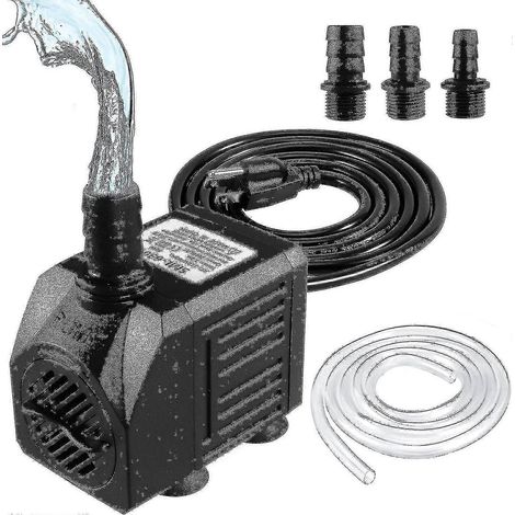 Pompe de fontaine, pompe submersible de 150 gallons/heure (8 watts, 600 litres/heure), petite pompe de fontaine extérieure silencieuse avec tuyau de 3,3 pieds (diamètre intérieur...) (1/5)