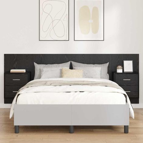 Kopfteil mit Schrank 3 pcs Schwarz Eichen-Optik Holzwerkstoff