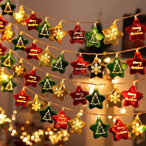 Luci decorative a LED per Natale - Luci a stringa - Stelle luminose zincate - Decorazione per albero di Natale - A batteria - Confezione da 20 luci, 3 m [Modello a batteria: Acceso fisso + lampeggiant