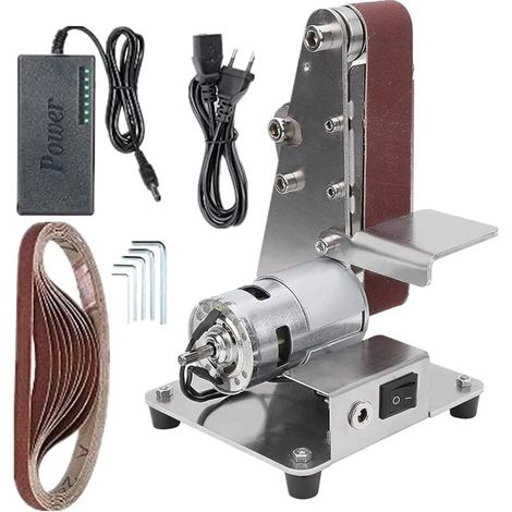 Lijadora de banda horizontal de 96 W, minilijadora de banda, pulidora multifuncional de aleación de aluminio para bricolaje, afiladora de filos de corte (1/5)
