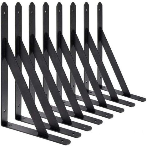 Largeight Équerre de fixation murale 200 x 120 mm Lot de 8 supports triangulaires en acier noir Capacité de charge 30 kg Antirouille et résistants (1/5)