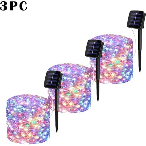 Guirlande lumineuse solaire LED (lot de 3, multicolore, 7 m, 50 LED) pour extérieur, jardin, guirlande féérique, guirlande lumineuse LED scintillante, étanche, décoration de Noël et de cour (1/5)