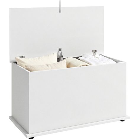 HOMCOM Storage Chest with Safety Hinged Lid, 102L Storage Box, White (1/5)