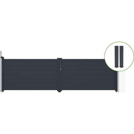 Puerta abatible 4m EIGER Al.115cm aluminio gris + 2 postes 20x20cm Al.166cm (1/5)
