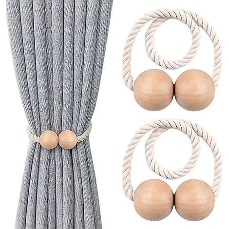 2 Morceaux De Dentelle De Rideau De Perles Magntiques (beige), Dentelle De Rideau, Clip De Rideau De Dentelle De Rideau En Bois, Adapt  La Dcorati (1/5)