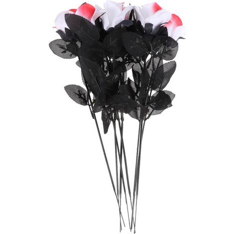 Lot de 8 Roses Artificielles Rouges Sang en Tissu Réaliste, Décoration Halloween pour Maison, Salon et Fête, Fleurs D’Halloween Légères et Solide pour Ambiance Festive