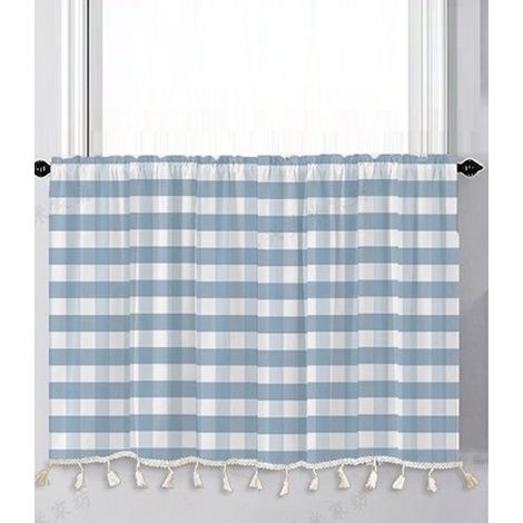ZOLGINAH Rideau de Cuisine Court pour Petit Fenêtre Motif À Carreaux Vichy Bleu Maison De Campagne Rideau Brise-bise Rideaux à Disques Panneaux Cantonnières Demi Passe-Tringle pour Bistro Café (1/4)