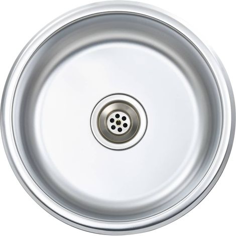 Evier de cuisine avec crépine et piège evier encastré évier rond surface anti-rayure maison intérieur durable acier inoxydable (1/5)