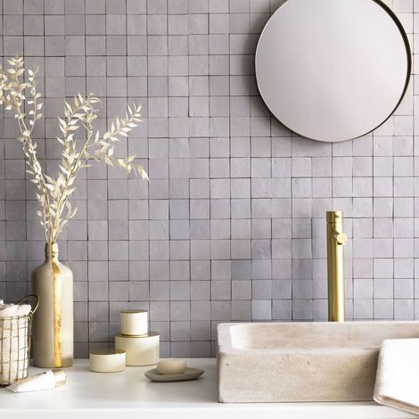 Zellige véritable Carrelage Artisanal - 5x5 cm - Gris Clair (vendu par plaque de 0,09 m² - 30x30 cm) (1/5)