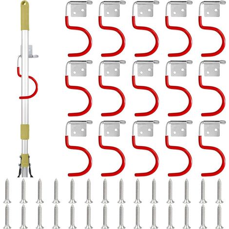 15PCS Gartengerätehalter,Rot Haken Besenhalter Werkzeughalter, Wandhalterung Gartengeräte Anti-Rutsch Gummierung,Gerätehalter Besenhalter für Garage, Geräteschuppen, Keller,mit 30 Stück Schrauben (1/5)