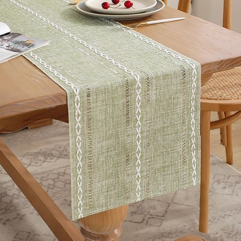 Tischläufer aus Baumwoll-Leinen in Salbeigrün, 33 x 183 cm, im Landhausstil, Makramee-Tischläufer, Dekoration für Esszimmer, Küche und Café (1/5)