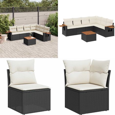 Salon de jardin 7 pcs avec coussins noir résine tressée - Ensemble Salon De Jardin - Meuble Extérieur - Jardin Design - Mobilier Résistant Aux Intempéries - Chaise Lounge - Home & Living (1/5)