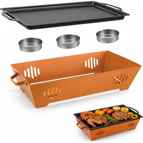 Plaque chauffante pour barbecue - Récipient de maintien au chaud pour aliments et aliments au barbecue - Plaque chauffante en acier inoxydable avec revêtement antiadhésif - Pour fête et (1/5)