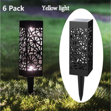 Lampes solaires à 6 LED pour pelouse, creux étanche design pour l'extérieur, adaptées à une utilisation en extérieur, lumière jaune (1/5)
