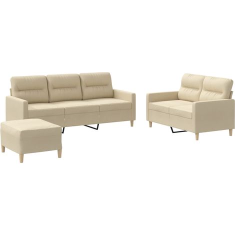 Ensemble de Canapé  Sofas 3 pcs avec coussins Crème Tissu (1/5)