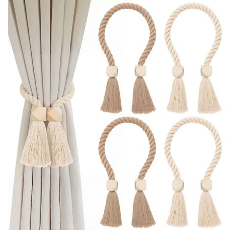 Lot de 4 Embrasse Rideau, Attache Rideau sans Percage, Embrasse pour Rideaux Magnétiques, Accroche Rideau en Coton tissé à la Main