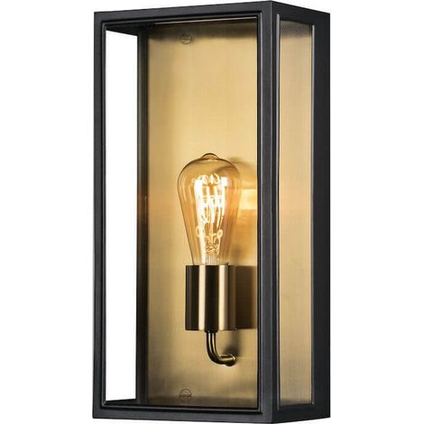 Konstsmide Carpi Lanterne Murale Extérieure Moderne Grande E27 Noir, Plaqué Laiton Avec Verre Clair, IP44 (1/3)