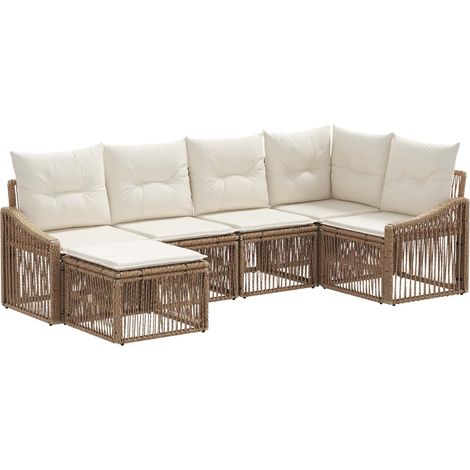 Gartensofa-set 6 pcs Beige Poly-Rattan vidaXL