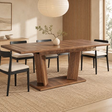 Mesa extensible de comedor 120-160 x 80 x 76 cm en MDF y metal, marrón oscuro DESVIAE (1/5)