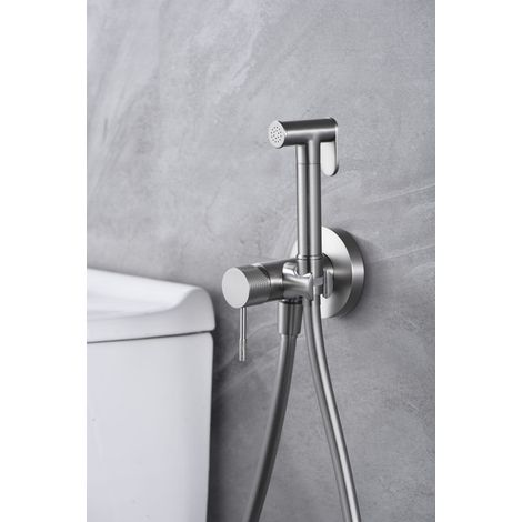 Mice - Grifo Monomando de Bidet Empotrado - Ducha Higienica empotrado - Grifo intimo de baño de bide para agua caliente/Frio Color Niquel Cepillado