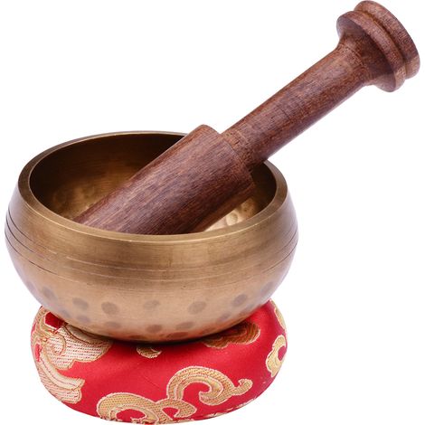 Tibetisches Klangschalen-Set mit 8 cm/3 Zoll handgefertigter Metallklangschale, weichem Kissen und Holzklöppel für Meditation, Klangheilung, Chakra-Heilung, Yoga und Entspannung