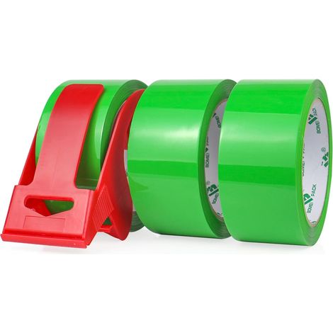 66m x 48mm Packing Tape for Packaging -3 Rolls with Dispenser, Strong Adhesive Printing for Parcel, Warehouse, E-Commerce (Light Green) (1/5)