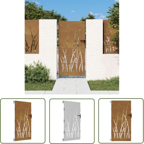 The Living Store Gartentor 85x200 cm Cortenstahl Gras-Design - Cortenstahl Tor - Gartentor - Metalltor - Zaun - Gartenzaun (1/5)