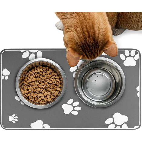 Tapis pour gamelles d'animaux 30 x 50 cm, Absorbant and Easy to Nettoyer, Antidérapant, Gris (1/4)