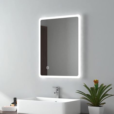 EMKE Backlit Illuminated Bathroom Mirror 450 X 600 mm, Wall Mounted Multifunction Bathroom Vanity Mirror with LED Lights and Demister, Touch (1/5)
