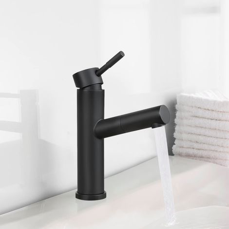 GBLY Grifo para lavabo de baño, grifo negro con ducha extraíble, grifo extraíble de agua fría y caliente, grifo monomando para baño, jardín, cocina (1/4)