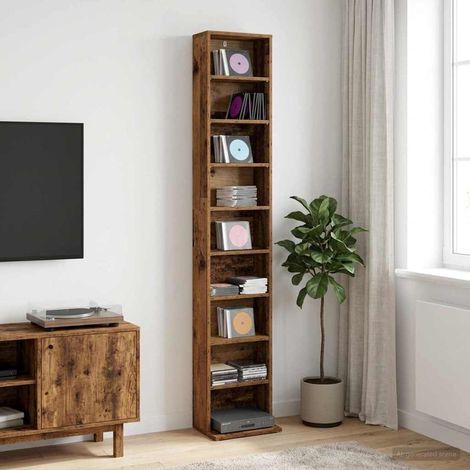 vidaXL Cabinet para CDs Madera envejecida 33 x 23,5 x 175 cm (1/5)