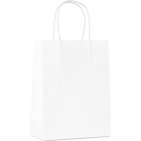Sacchetti di carta bianchi con manici, 50 pezzi, 15x8x21 cm, ideali come regalo. (1/4)