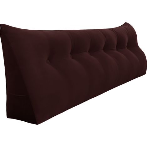 VERCART Großes Bettruhe Keilkissen, Lang Lesekissen, Dekoratives Kopfteilkissen, Dreieckiges Rückenkissen, Loungekissen für Tagesbett oder Couch, Samt Braun 180cm
