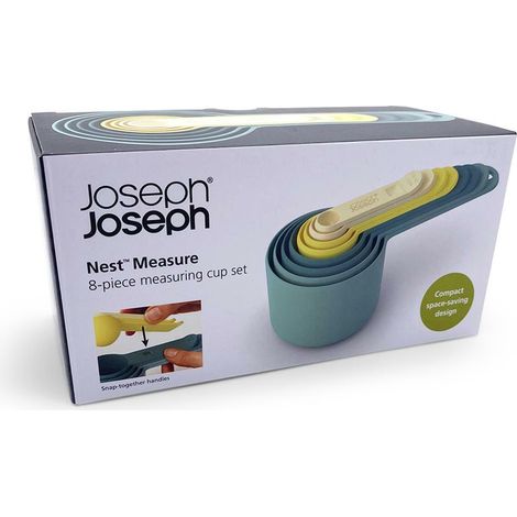 Set de 8 tazas medidoras Joseph Joseph Nest, con cucharas y tazas de 1/4 tsp a 1 taza, apilable para ahorrar espacio, apto para lavavajillas.
