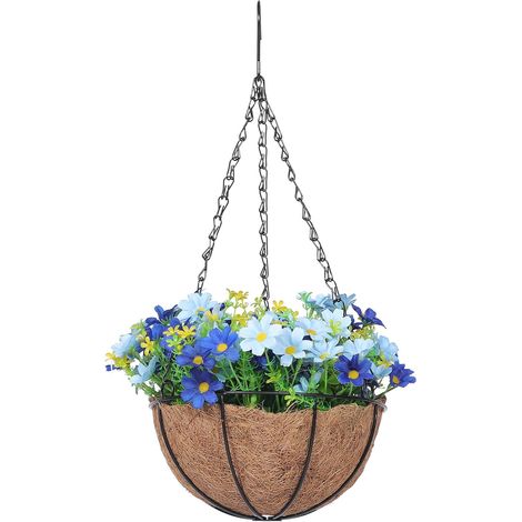Panier Suspendu Design Créatif Fleurs Artificielles Décoratives et Fibres Naturelles Résistant pour Balcon et Bureau (1/5)