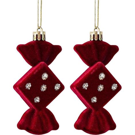 2 Pièces velours décorations de Noël, paillettes sequins cloche bonbon sucre d'orge glaçon décoratif pour décoration de sapin,D (1/5)