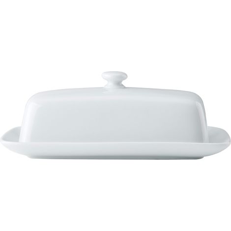 Mikasa Porzellan Kreide Butterdose mit Deckel, 21cm, weiße Butterdose für Frühstück und Abendessen, große Butterdose, spülmaschinenfest und in Box ofGeschenkset