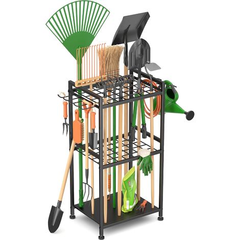Organisateur d'outils de jardin, étagère de garage, support à outils de jardin pour 35 outils à long manche, gestion de garage avec crochet pour abri de jardin, balai, serpillère, râteau, pelle (1/5)