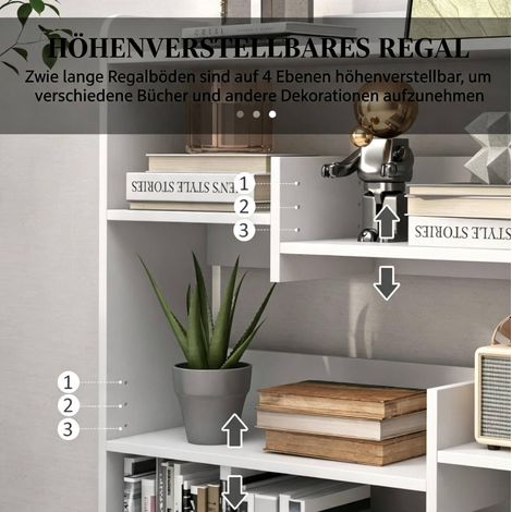Libreria 90x24x91 cm in truciolare bianco, 4 livelli, salvaspazio – MEUBLIV (1/5)