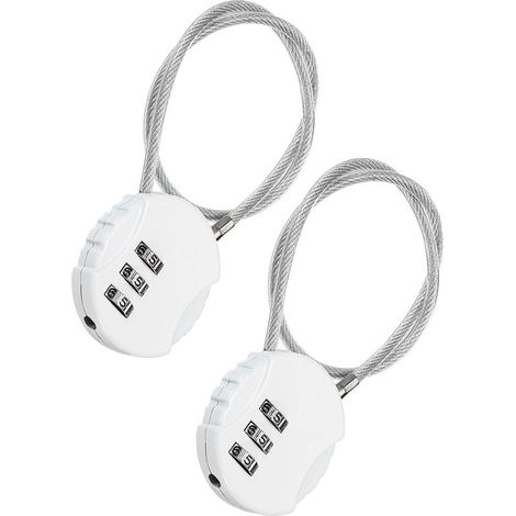 Set aus 2 x 30,5 cm langen, wasserdichten und zurücksetzbaren Zahlenschlössern mit Metallkabel und 30 cm langem Sicherheitskabel für Gepäck, Spind, Zaun, Werkzeugkasten und Tasche. (1/4)